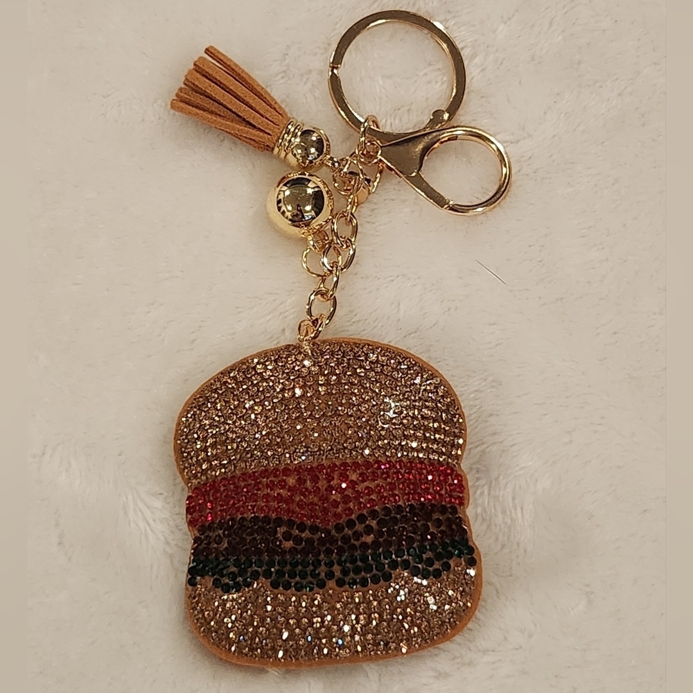 Sparkling Burger Keychain with Tassel Bag Charm
